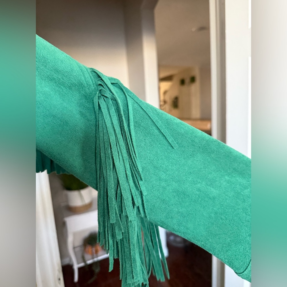 Green Suede Fringe Jacket medium Glam - Picture 10 of 13